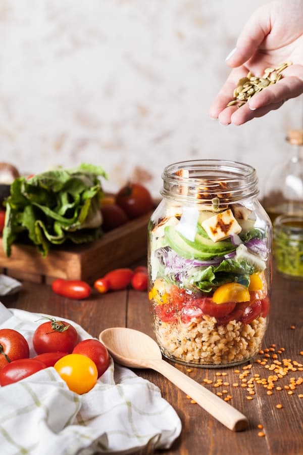 Roasted vegetables and grains plated for a light meal